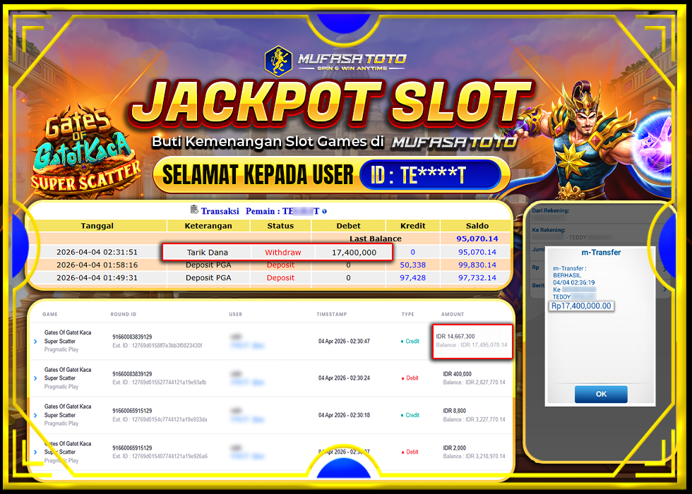 MUFASATOTO JACKPOT PRAGMATIC PLAY Rp 17 400.000 | LUNAS
